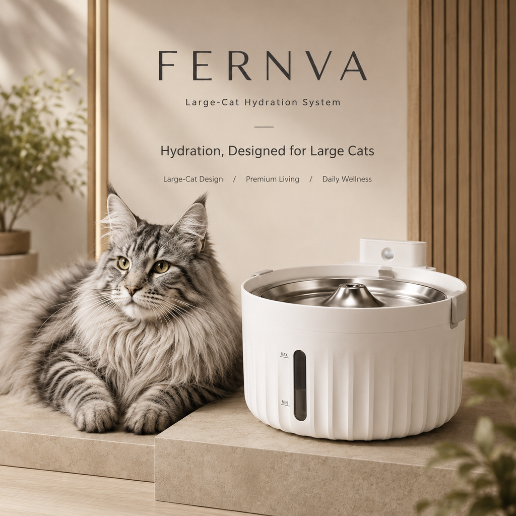 FERNVA Large Cat Water Fountain – 2L Automatic Pet Drinking Fountain with Dual Power & Filtered Circulating Water System