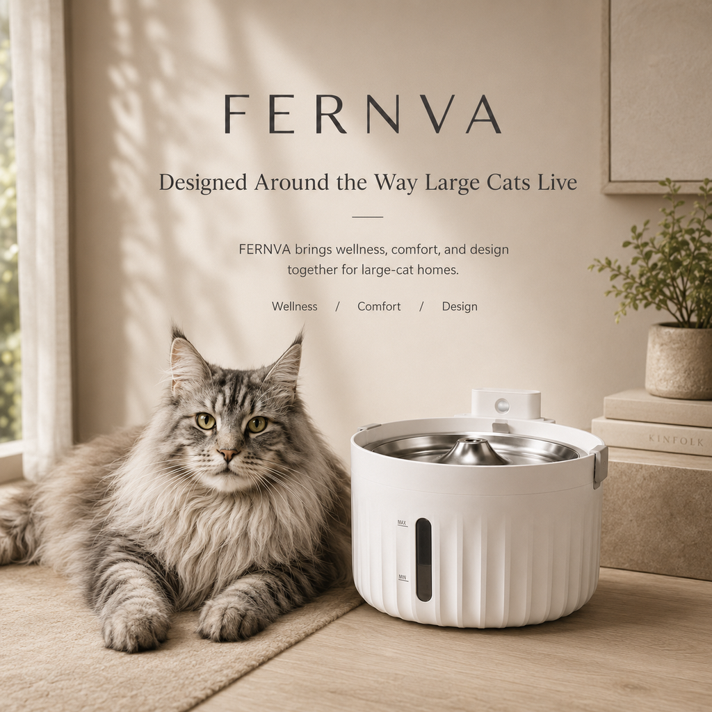 FERNVA Large Cat Water Fountain – 2L Automatic Pet Drinking Fountain with Dual Power & Filtered Circulating Water System