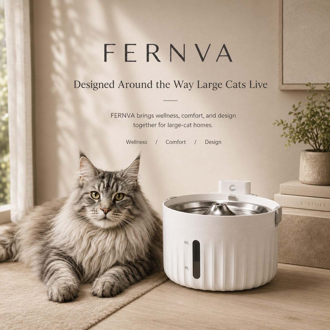 FERNVA Large Cat Water Fountain – 2L Automatic Pet Drinking Fountain with Dual Power & Filtered Circulating Water System