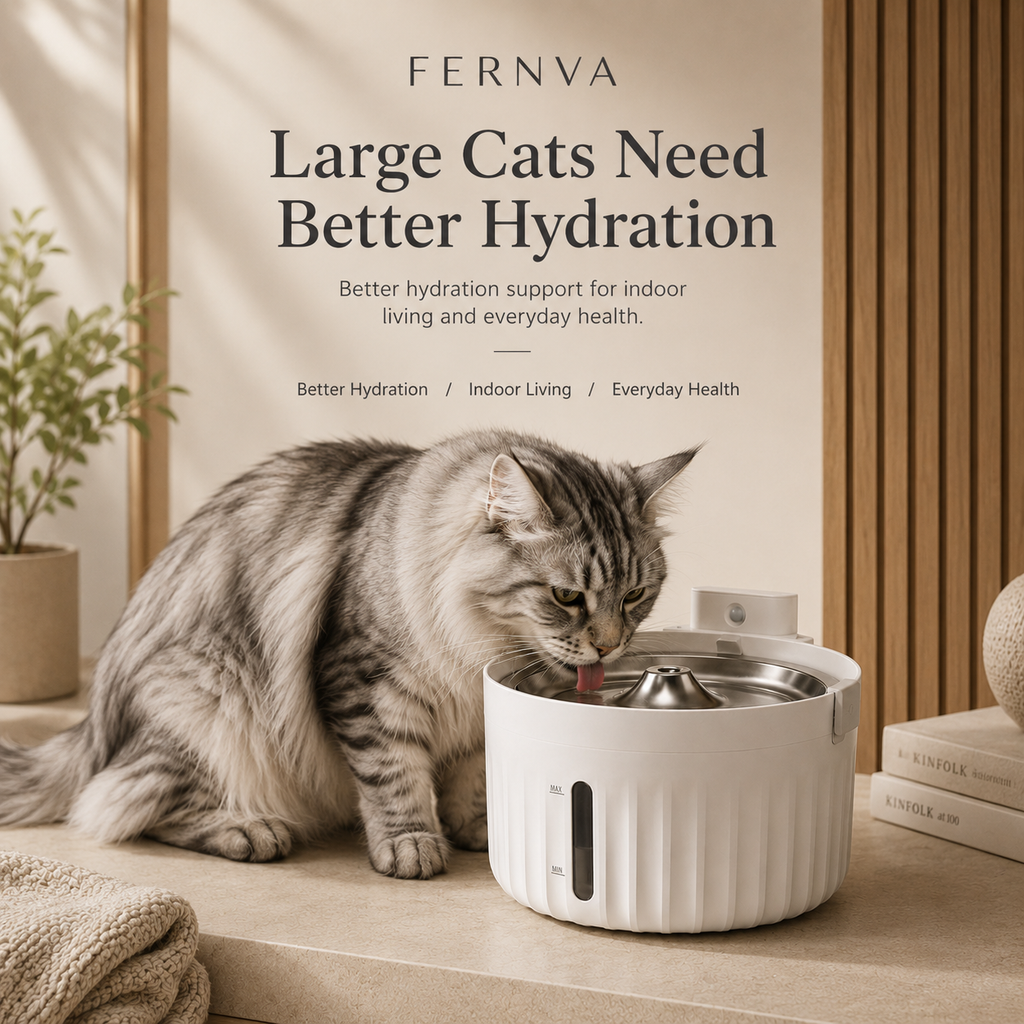 FERNVA Large Cat Water Fountain – 2L Automatic Pet Drinking Fountain with Dual Power & Filtered Circulating Water System
