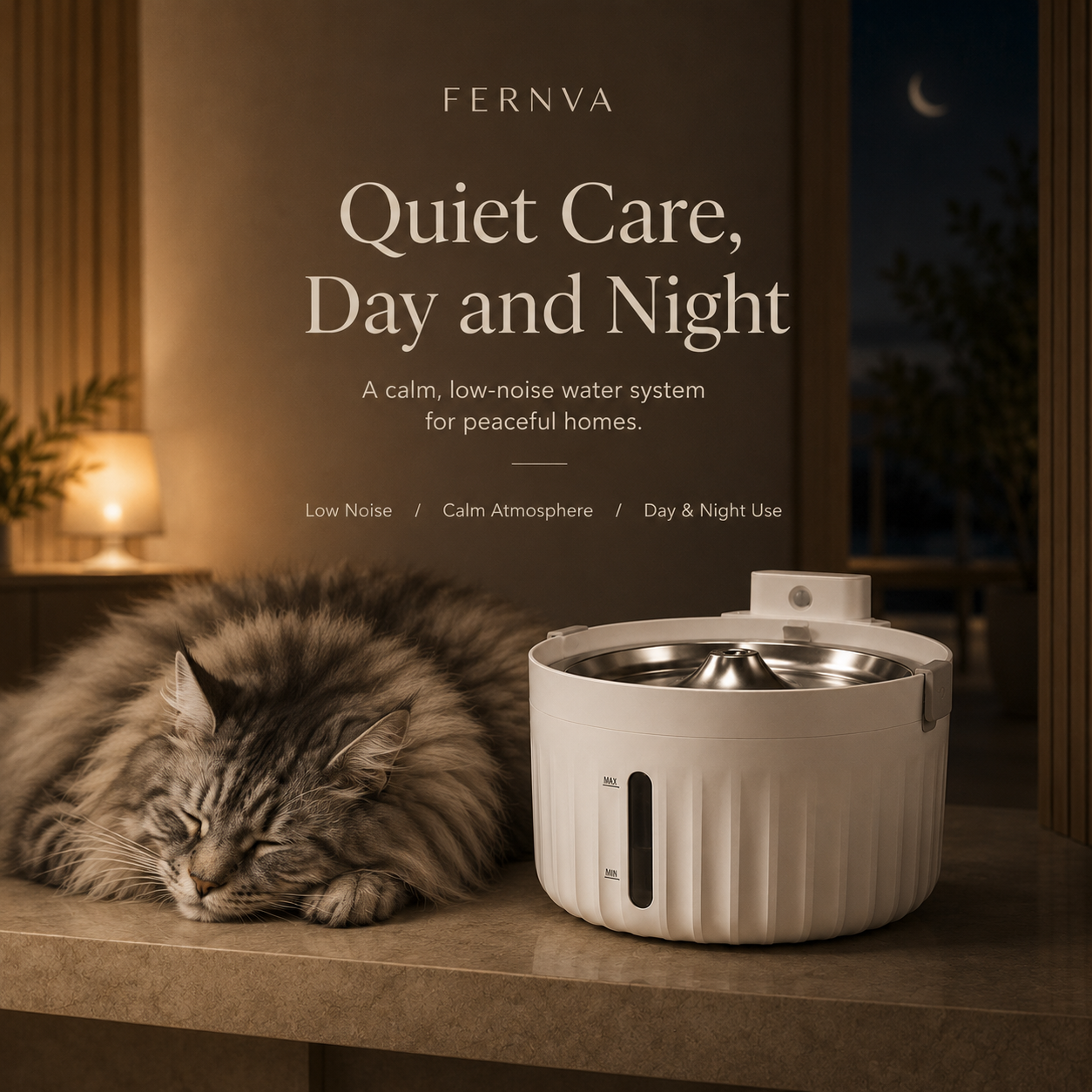 FERNVA Large Cat Water Fountain – 2L Automatic Pet Drinking Fountain with Dual Power & Filtered Circulating Water System