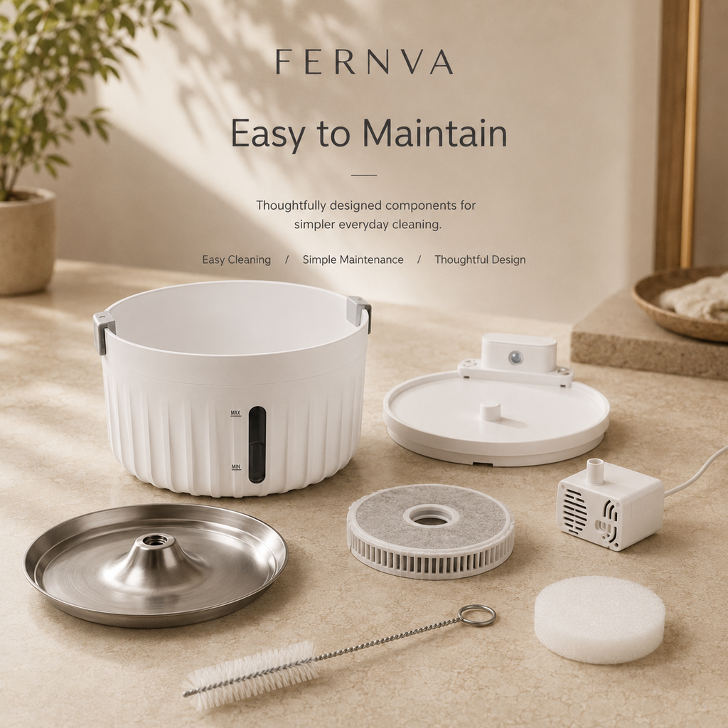 FERNVA Large Cat Water Fountain – 2L Automatic Pet Drinking Fountain with Dual Power & Filtered Circulating Water System