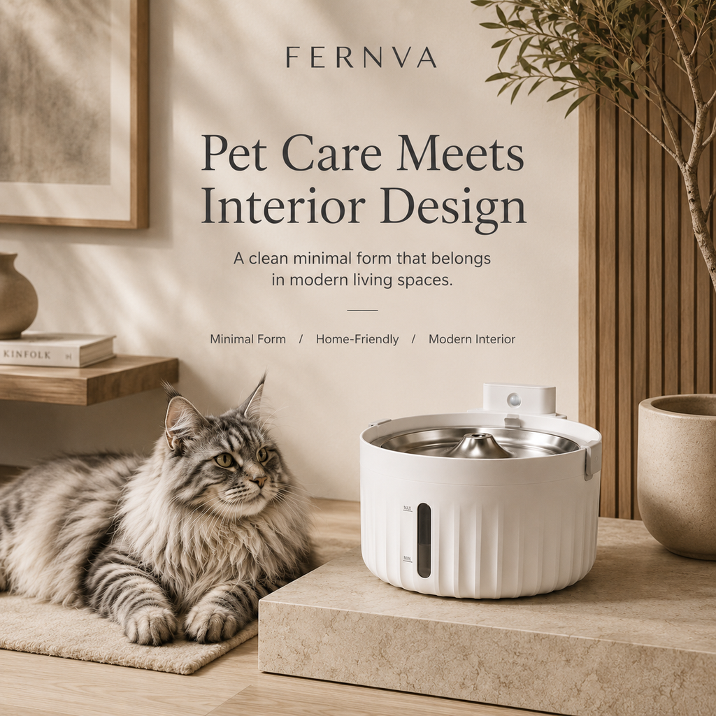FERNVA Large Cat Water Fountain – 2L Automatic Pet Drinking Fountain with Dual Power & Filtered Circulating Water System