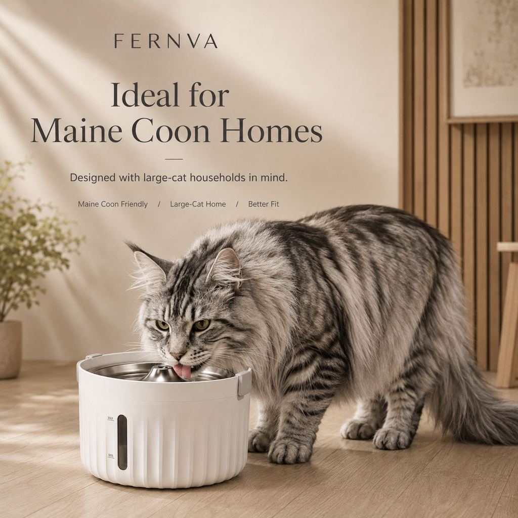 FERNVA Large Cat Water Fountain – 2L Automatic Pet Drinking Fountain with Dual Power & Filtered Circulating Water System