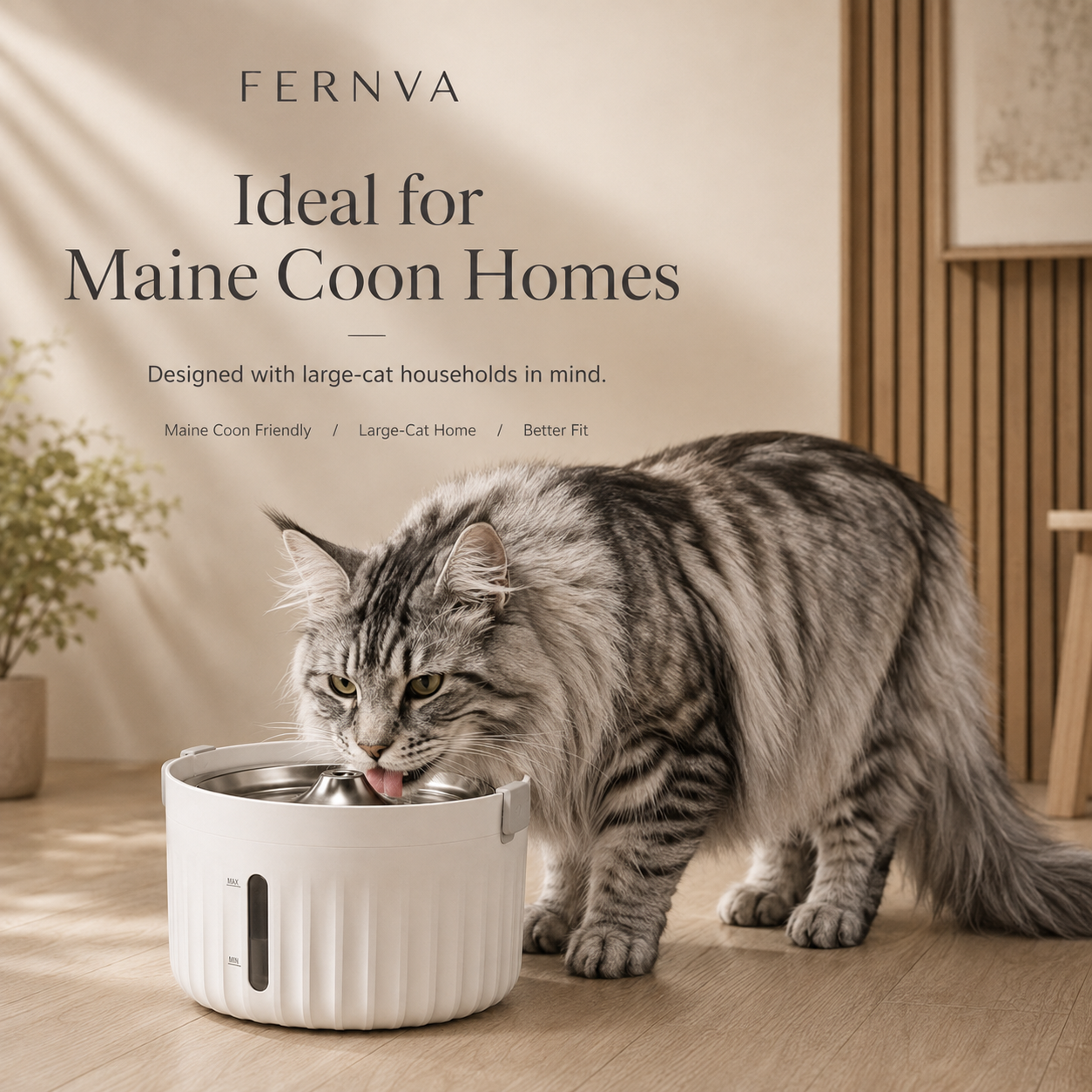 FERNVA Large Cat Water Fountain – 2L Automatic Pet Drinking Fountain with Dual Power & Filtered Circulating Water System