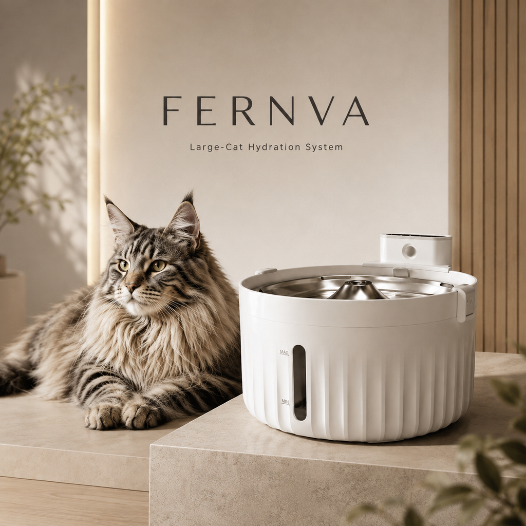 FERNVA Large Cat Water Fountain – 2L Automatic Pet Drinking Fountain with Dual Power & Filtered Circulating Water System