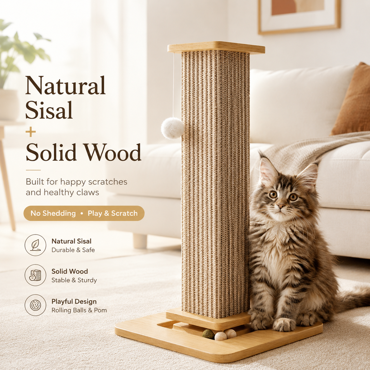 Fernva Interactive Cat Scratcher & Climbing Frame for Maine Coons & Large Cats