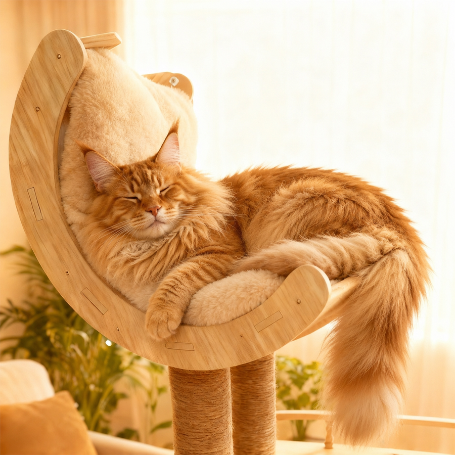Fernva Solid Wood Multi-Level Cat Tree for Maine Coons & Large Cats